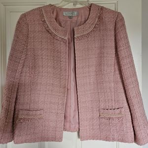 Beautiful Pink Shimmer Jacket With Pearl Trim, Sz 14